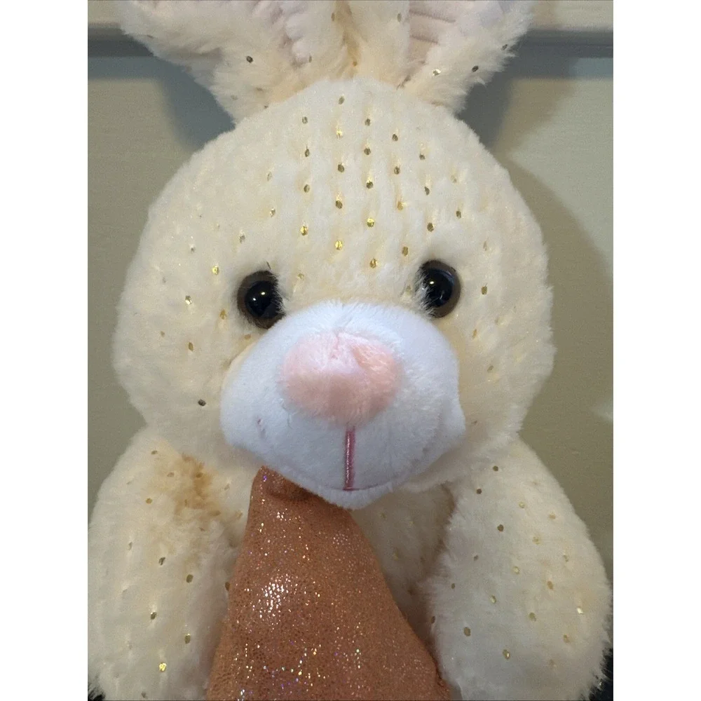 Linzy Toys Bunny‎ Rabbit Plush Stuffed Animal White Sparkle Carrot Easter  12